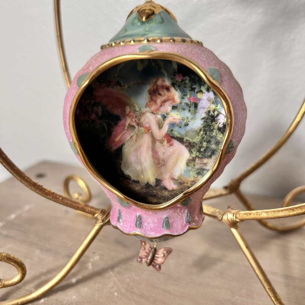 Vtg Bradford Exchange Fairy Ornament Set w/ Gold Stands Butterfly Detail 3-Piece - Picture 3 of 11